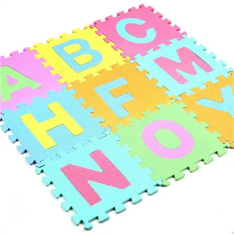 Colorful foam puzzle mat for babies, featuring educational ABC and number themes for a fun play area.