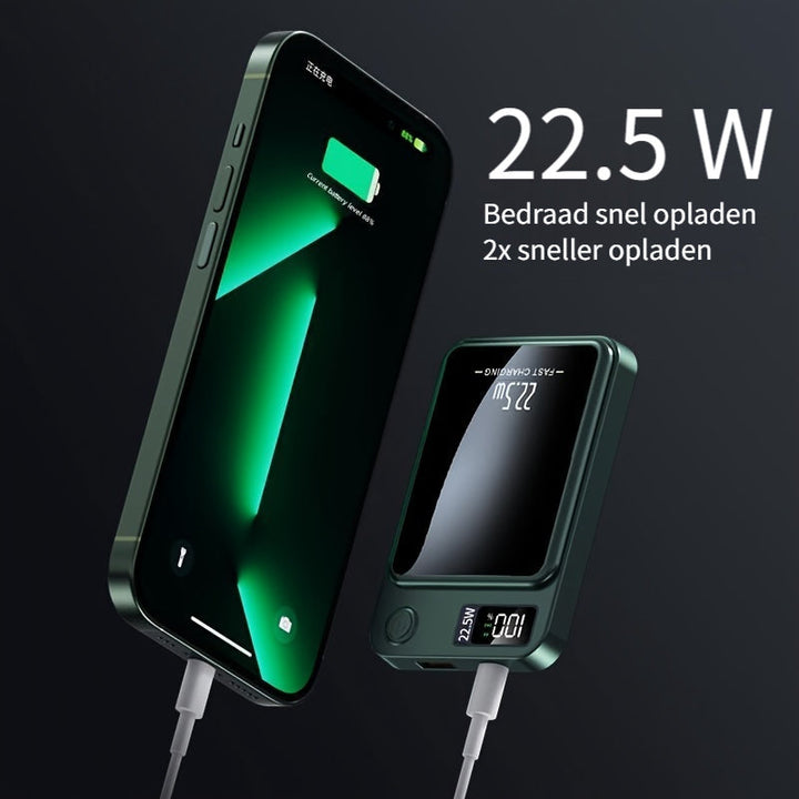 Compact 10000mAh magnetic power bank for quick phone top-ups