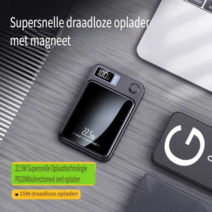 Magnetic power bank attaches easily to iPhone and Android devices
