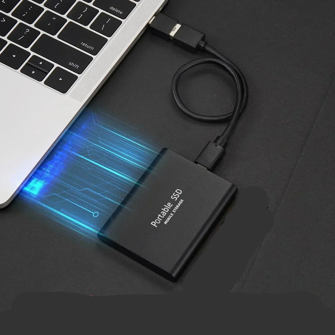 128TB portable external SSD drive with high-speed storage, ideal for gaming, photo backup, and video editing. Durable aluminum alloy casing.