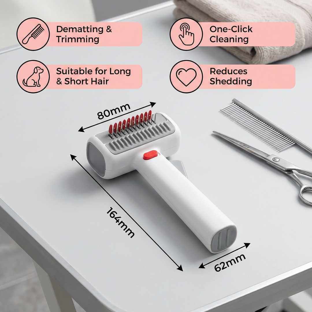 Essential pet grooming brush for healthy fur. 2-in-1 deshedding & dematting tool for dogs, cats, long & short hair.