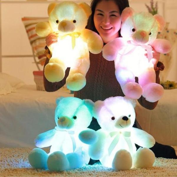 20-inch unisex LED glow teddy bear, soft plush stuffed animal. Perfect glow in dark kids' toy & comfort.