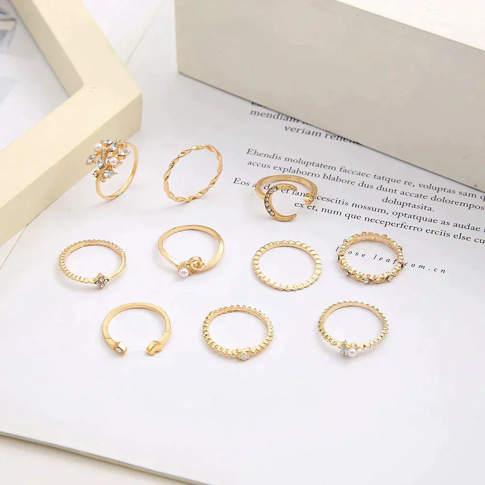 Versatile women's boho rings set; 20 assorted gold & silver rings for stacking, fashion, and daily wear.