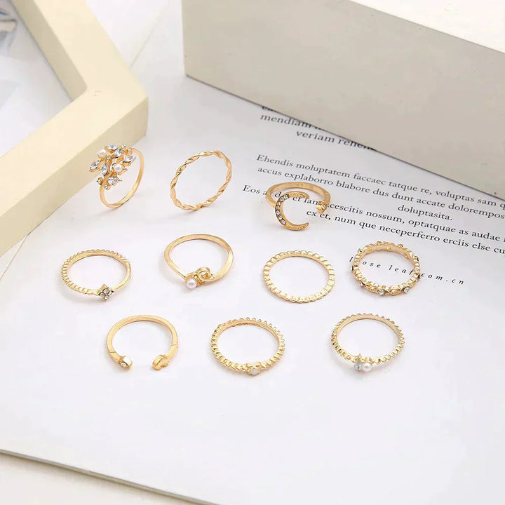 Versatile women's boho rings set; 20 assorted gold & silver rings for stacking, fashion, and daily wear.