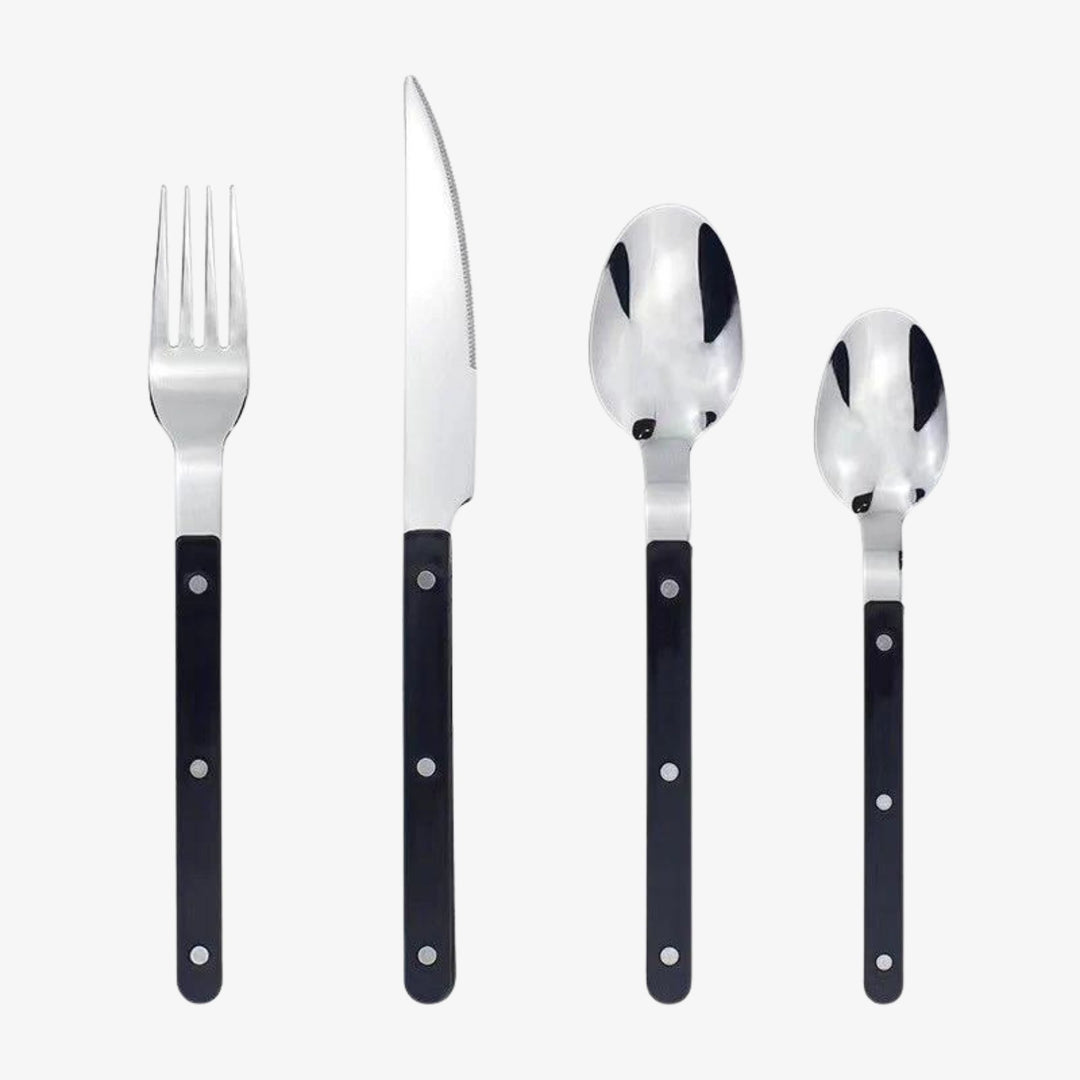 24-piece elegant stainless steel cutlery set for 6 people, black finish