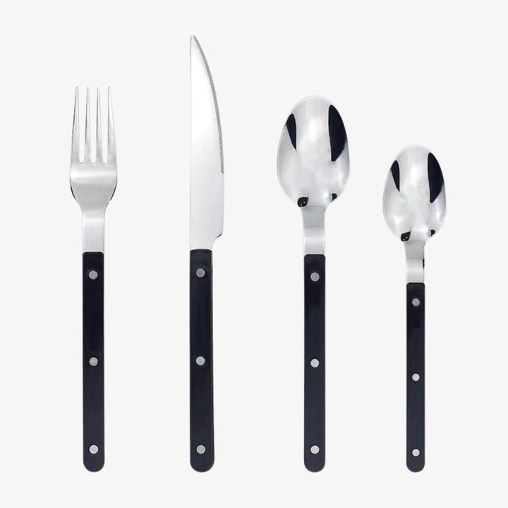 24-piece elegant stainless steel cutlery set for 6 people, black finish