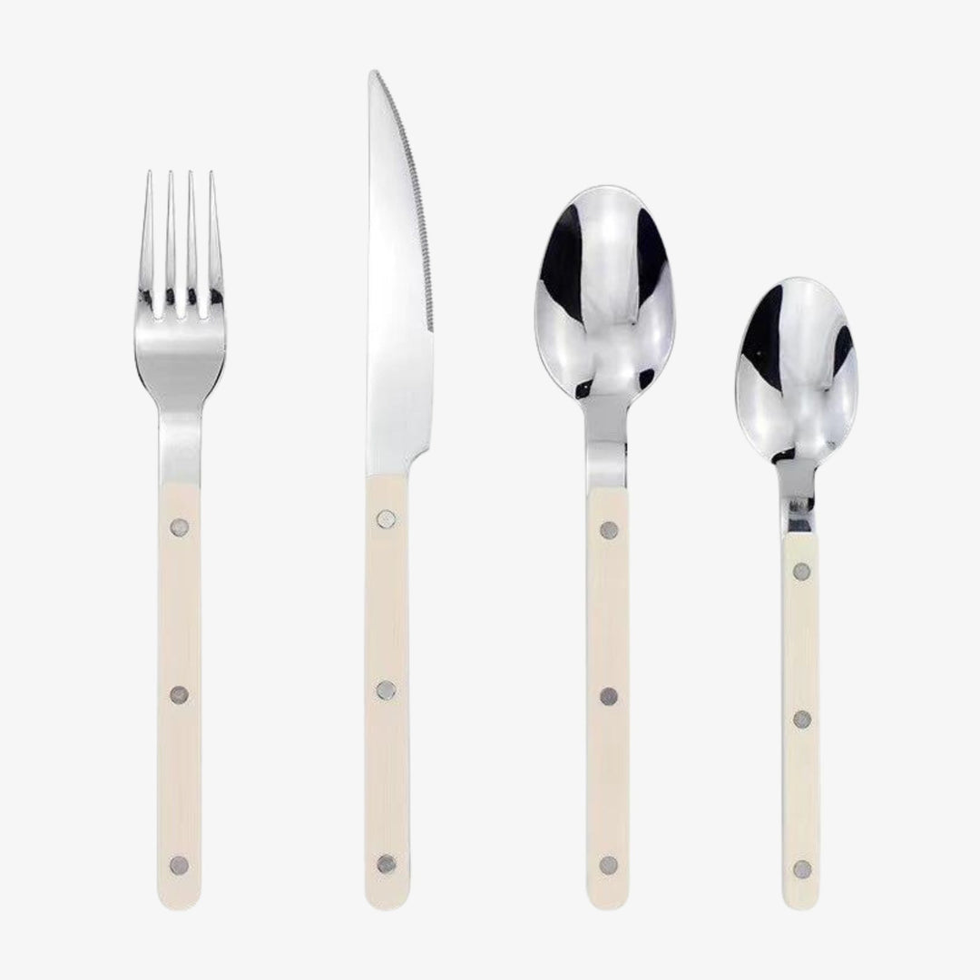 Enhance your table setting with a 24-piece elegant black stainless steel cutlery set