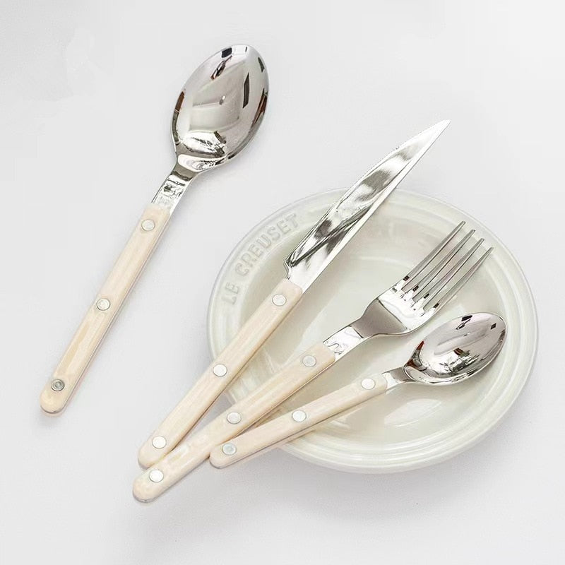 Stylish stainless steel dinnerware set, 24 pieces for 6 people, black
