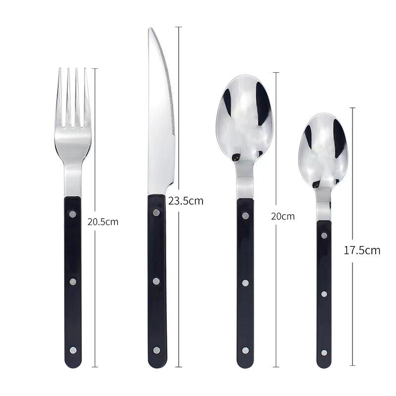 Serve 6 in style with this 24-piece elegant black stainless steel cutlery set