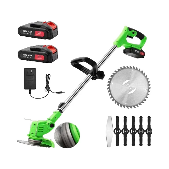 24V cordless grass trimmer with adjustable head for precise lawn care & edging. Rechargeable garden tool.