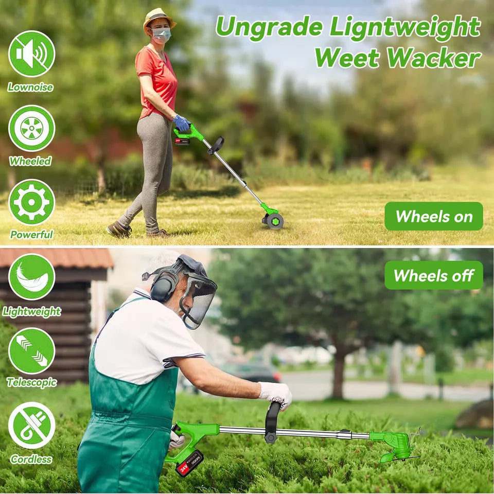 Ergonomic 24V cordless grass trimmer for comfortable yard work. Adjustable & lightweight design.