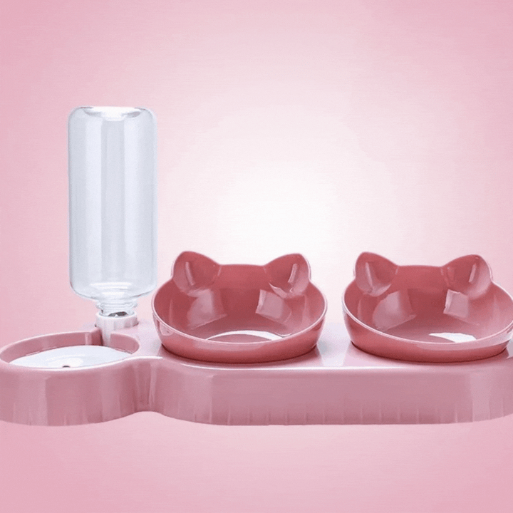Ergonomic 3-in-1 cat bowl set, an anti-slip solution for organized pet food and water.