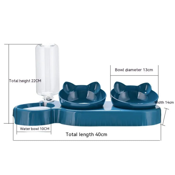 Unisex 3-in-1 pet feeder with anti-slip design, perfect for organized cat food & water portions.