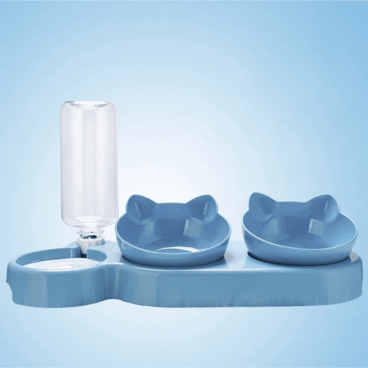Modern 3-in-1 anti-slip cat feeding station, an easy-clean solution for organized pet meals.