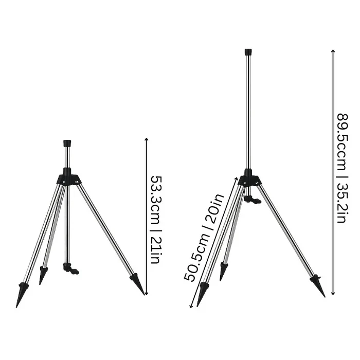 Automatic rotating garden sprinkler on sturdy tripod for even 360-degree irrigation & efficient outdoor watering.