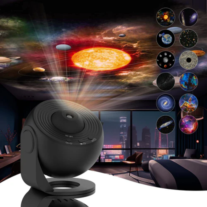 Celestial Star Projector creating a calming, rotating galaxy display. Perfect night light for relaxation & home decor.
