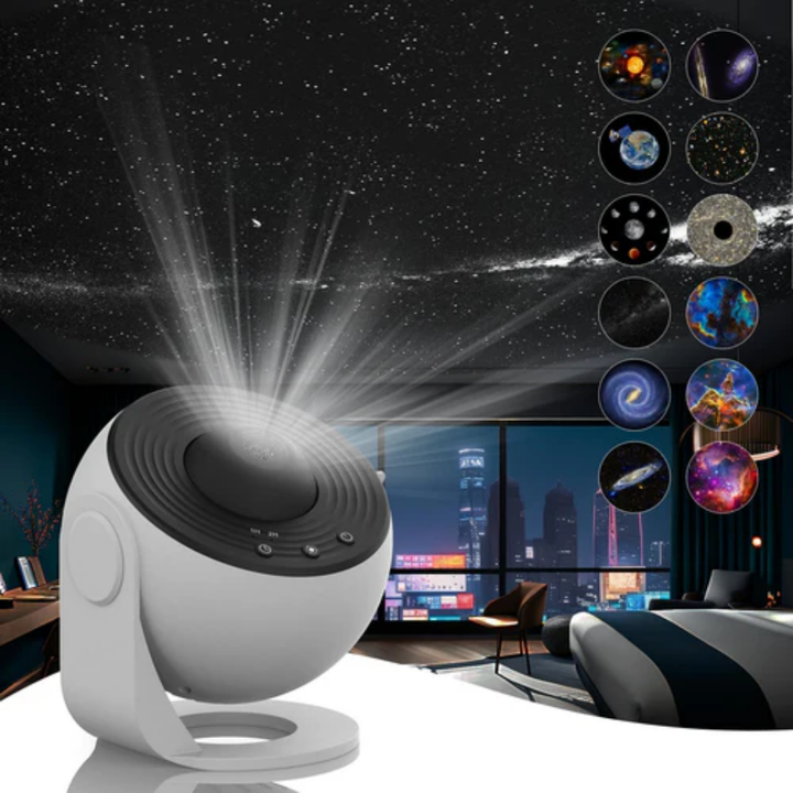Stunning Galaxy Light Projector casting dynamic starry skies. Enhance room decor with ambient, rotating celestial mood lighting.