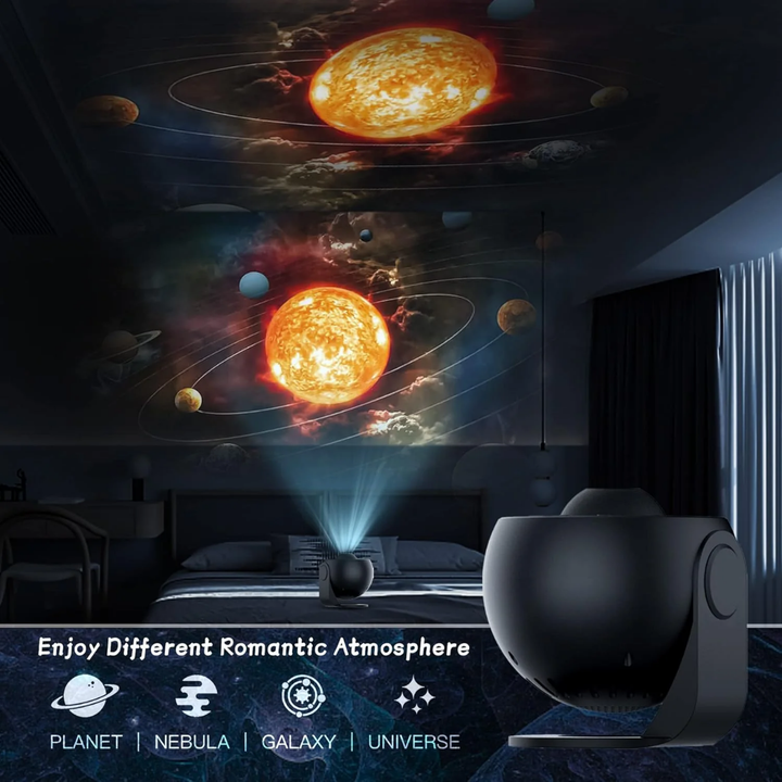 Vibrant Galaxy Projector displaying rotating nebulae, stars & cosmic patterns. Creates relaxing, ambient mood lighting.