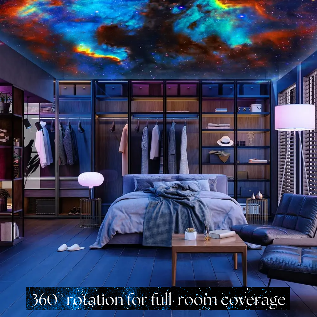 Elegant 360° Rotating Galaxy Projector. Transforms rooms into stunning celestial scenes. Ideal for relaxation & unique decor.