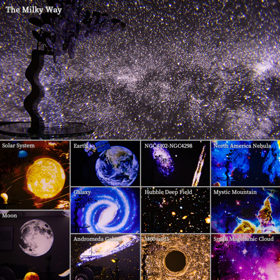 Dynamic Star & Galaxy Projector, rotating to fill rooms with stunning celestial art. Perfect for ambient mood lighting.