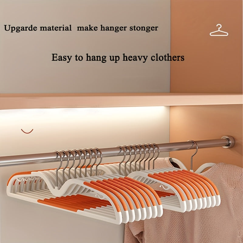 Closet organization with 40 space-saving clothes hangers, short neck, rotating hook design.