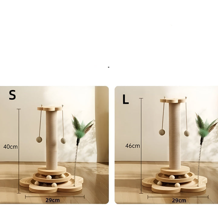 Interactive cat enrichment toy made from durable wood for playful pets
