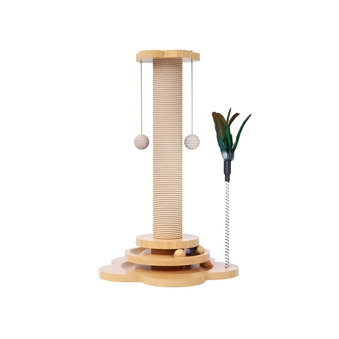 Multi-functional wooden cat toy encouraging natural hunting instincts