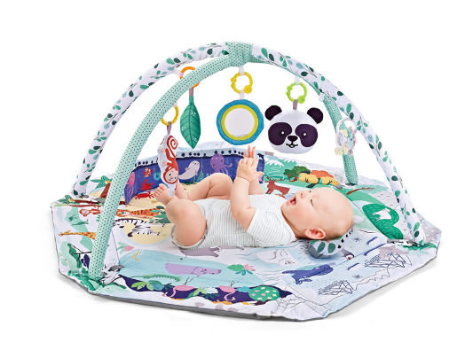 8-in-1 baby play mat featuring a detachable sensory toy gym for early development and motor skill enhancement.