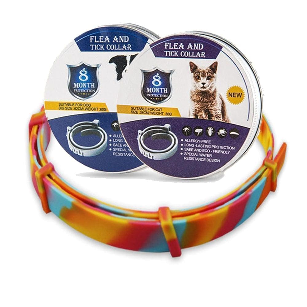 Advanced 8-month flea & tick protection collar for dogs and cats. Waterproof pet pest prevention.