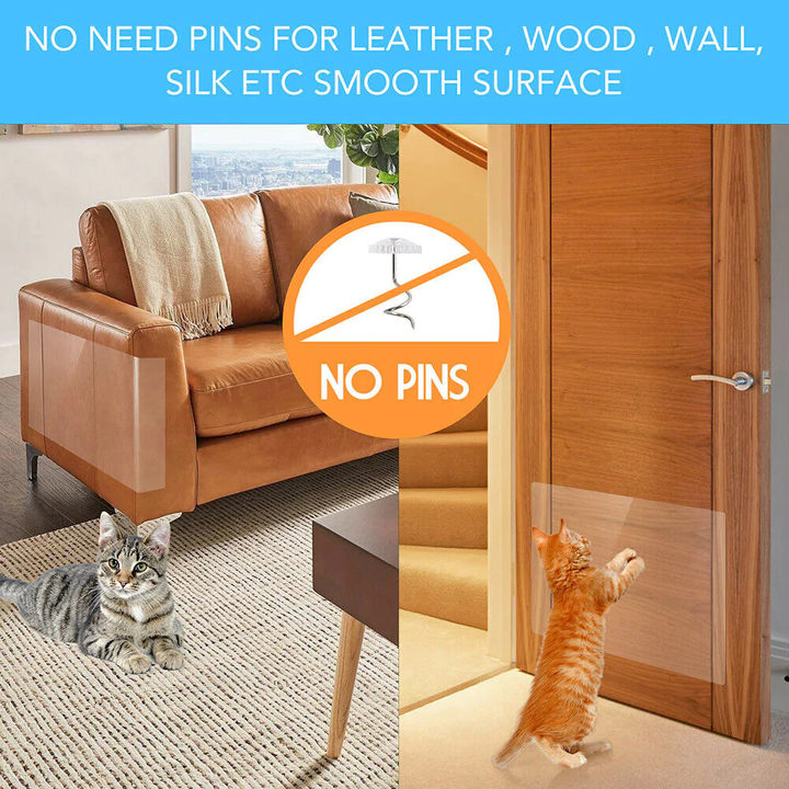 Clear adhesive sofa protector sheets for cats, easy to apply.