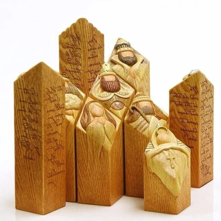 Detailed resin nativity set figurines ideal for religious Christmas decor.