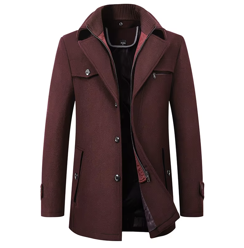 Men's Mid-Length Pea Coat with Notched Lapel