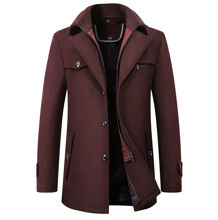 Men's Mid-Length Pea Coat with Notched Lapel