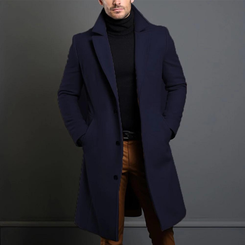 Aaron men's slim fit outerwear, a versatile long wool coat for business casual.