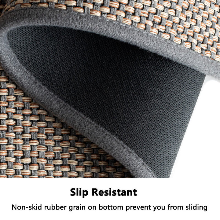Absorbent woven entryway indoor door mat for dirt and moisture.