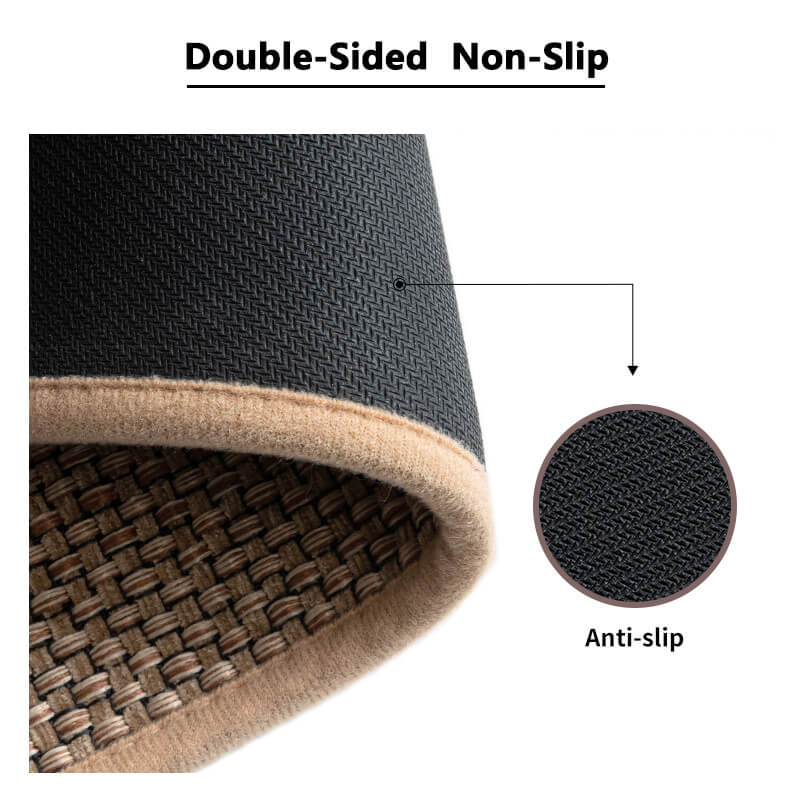 Stylish woven indoor entryway door mat, adds home decor and floor protection.