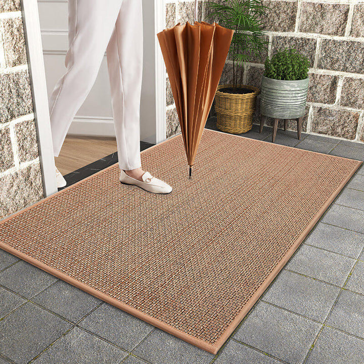 Efficient dirt trap door mat, absorbent woven indoor mat keeps floors clean.