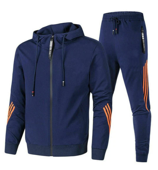Stylish sporty two-piece tracksuit for men, featuring a zip-up hoodie.