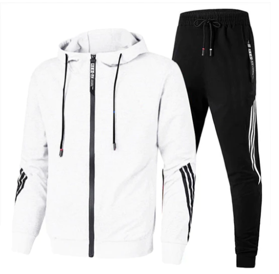 Casual outfit idea: Adam men's full zip-up tracksuit in grey.