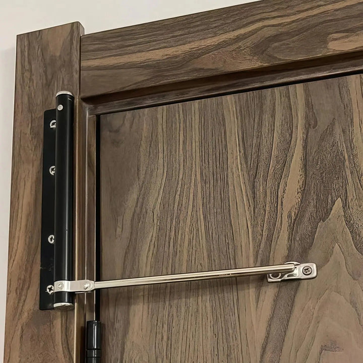 Automatic door closer, adjustable for smooth, quiet operation. High-quality door hardware for effortless door control.