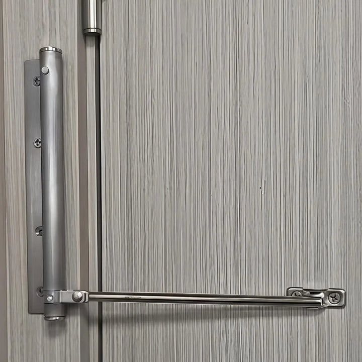 Soft close door closer with adjustable speed for quiet, controlled closing. Ideal home improvement door hardware.