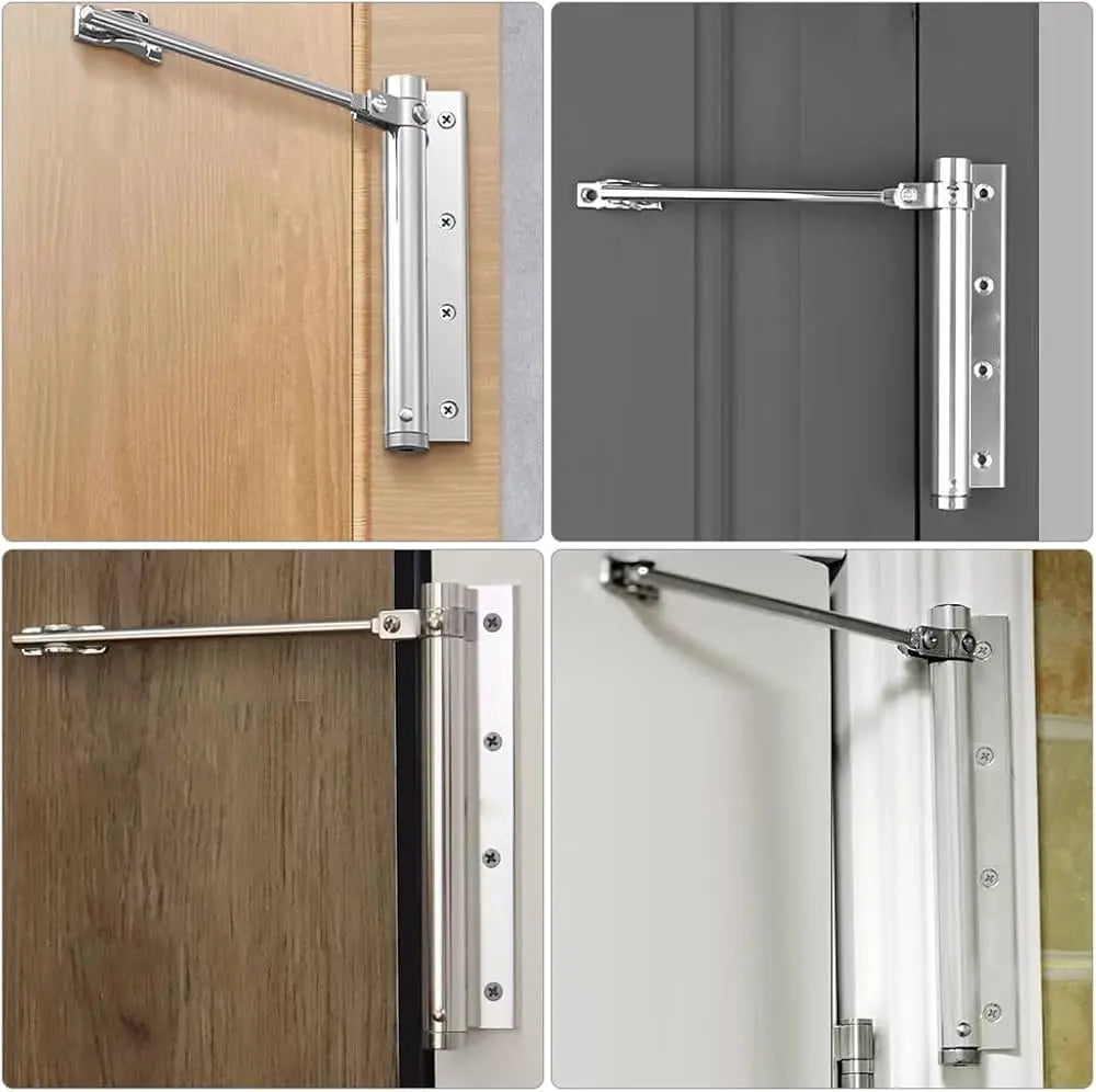 Stainless steel automatic door closer providing smooth & silent closing. Enhance home security with this hardware.