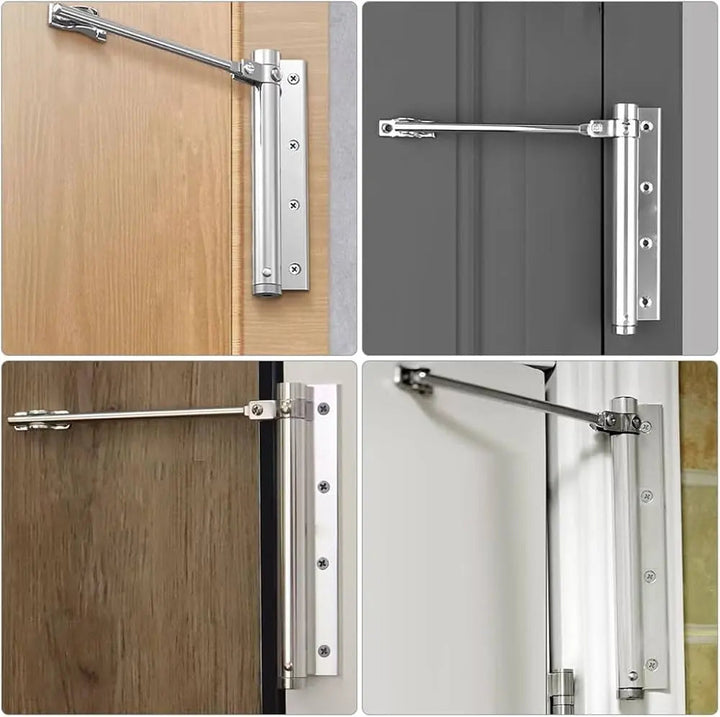 Stainless steel automatic door closer providing smooth & silent closing. Enhance home security with this hardware.