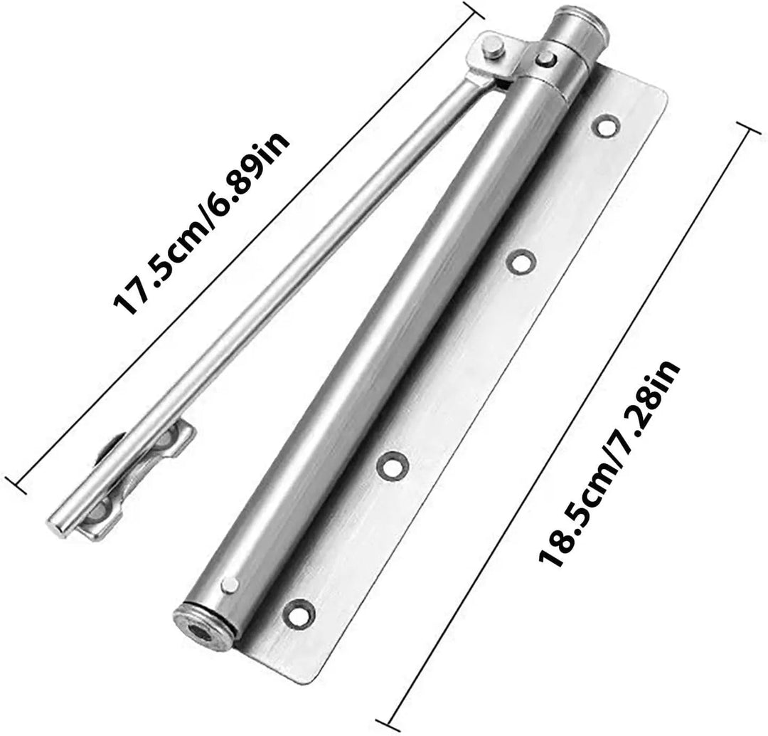 Silent close door closer, adjustable, made from stainless steel. Essential door hardware for home or office improvement.