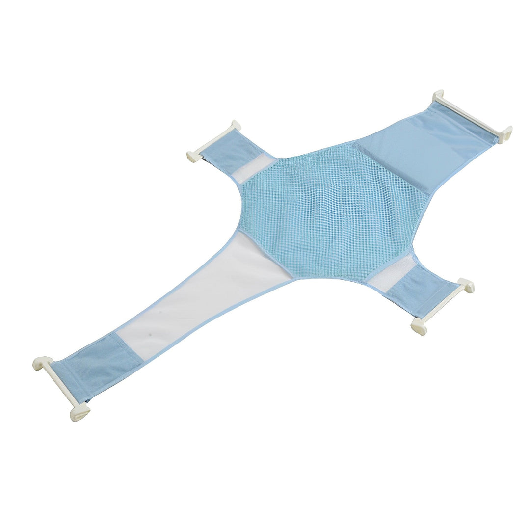 Ergonomic infant bath support net with adjustable straps for a snug and secure fit.
