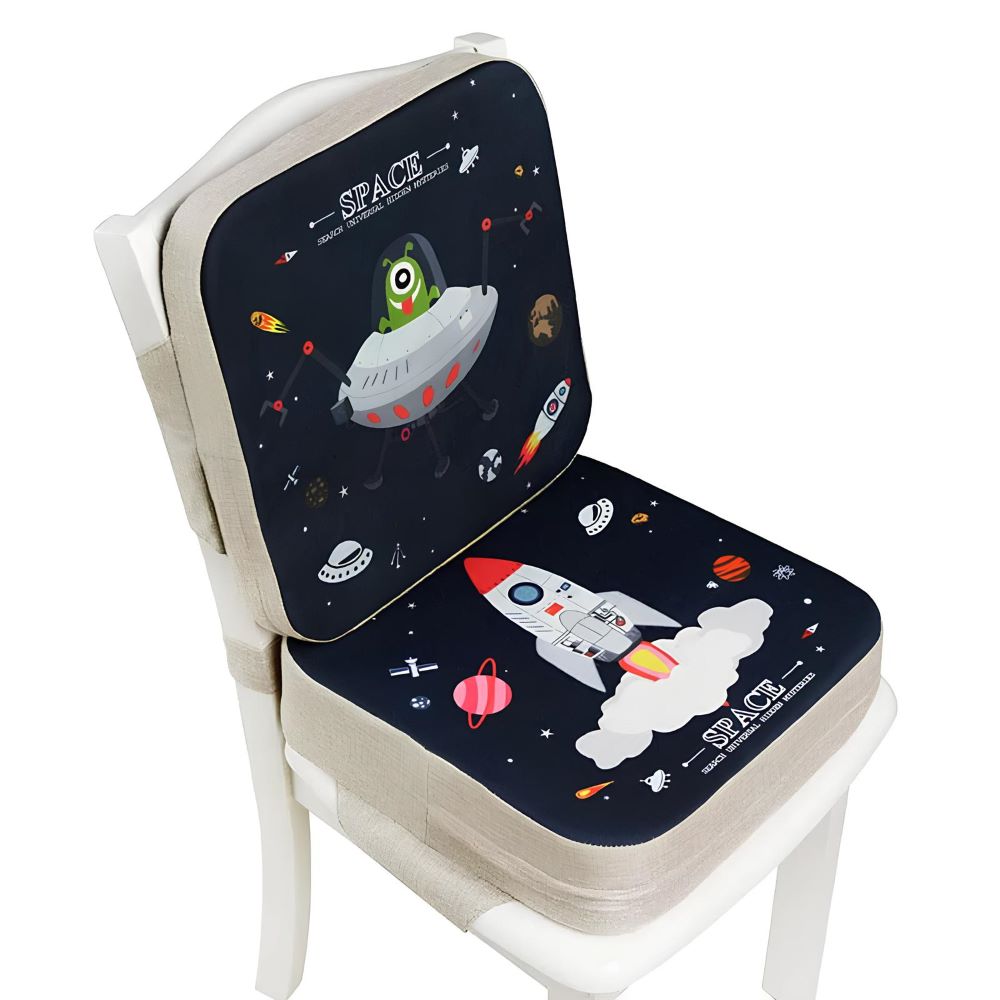 Adjustable booster cushion seat for children, providing safe and comfortable dining.
