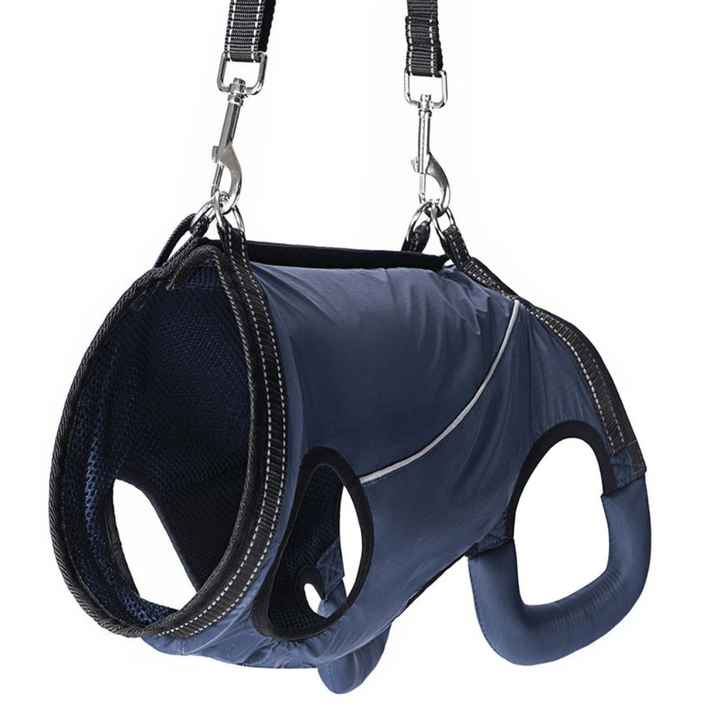 Adjustable dog lift harness with padded support for senior & injured pet mobility.