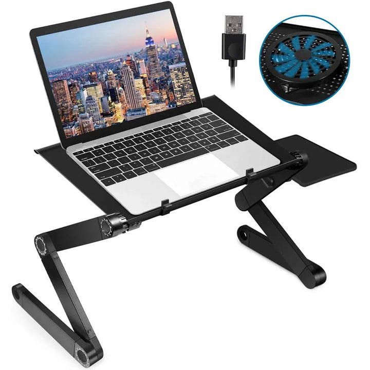Adjustable ergonomic laptop stand for desk & couch, improves posture & productivity for home office.