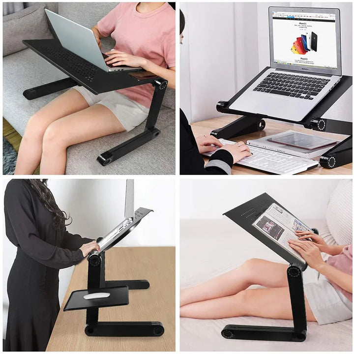 Versatile adjustable laptop stand for comfortable use on desks, couches, or as a portable workspace.