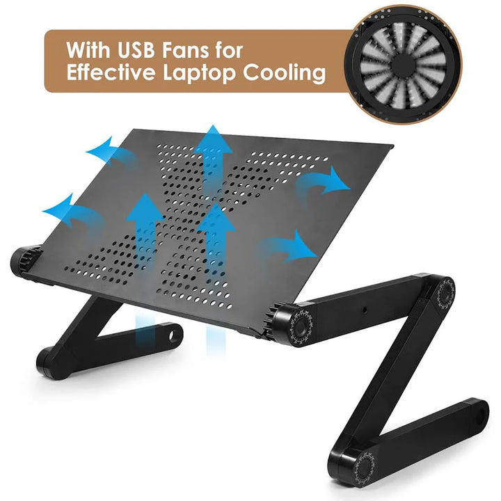Multi-functional adjustable laptop stand, ideal for home office productivity on desk, couch, or bed.